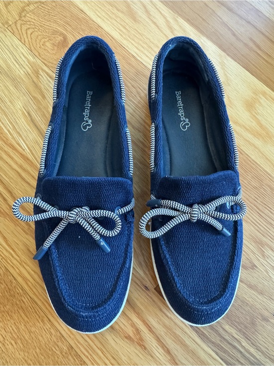 BareTraps Shoes - BareTraps Navy Knit Slip-On Moccasins with Contrast Rope Bow